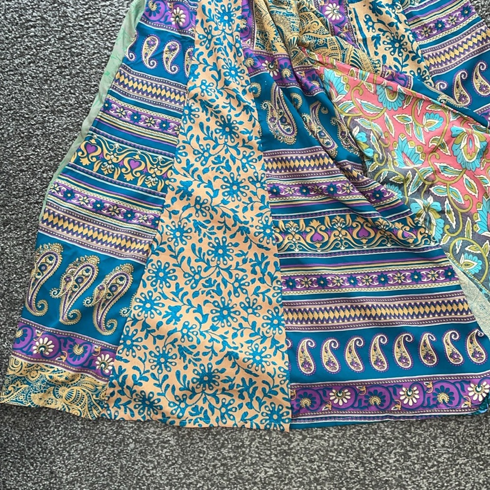 Positano By Jean Paul Multicolor Patchwork Wide Leg Flowy Pants Size Medium - Picture 9 of 14